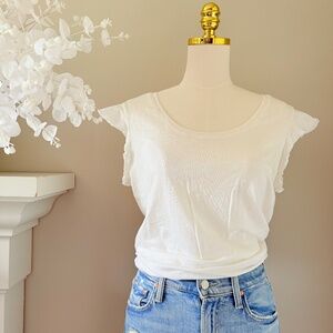 Toad&Co Ruffle Cap Sleeve Tee in True White, Sz L